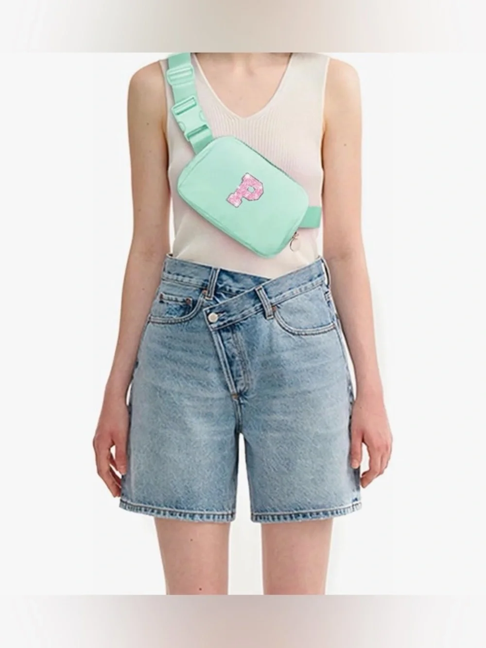 3 x 20$ Mina Green Glitter 'P' Crossbody Bag